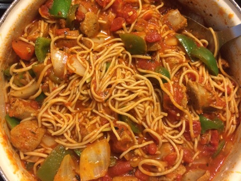 Whole Wheat Spaghetti w/Italian-style Turkey Sausage